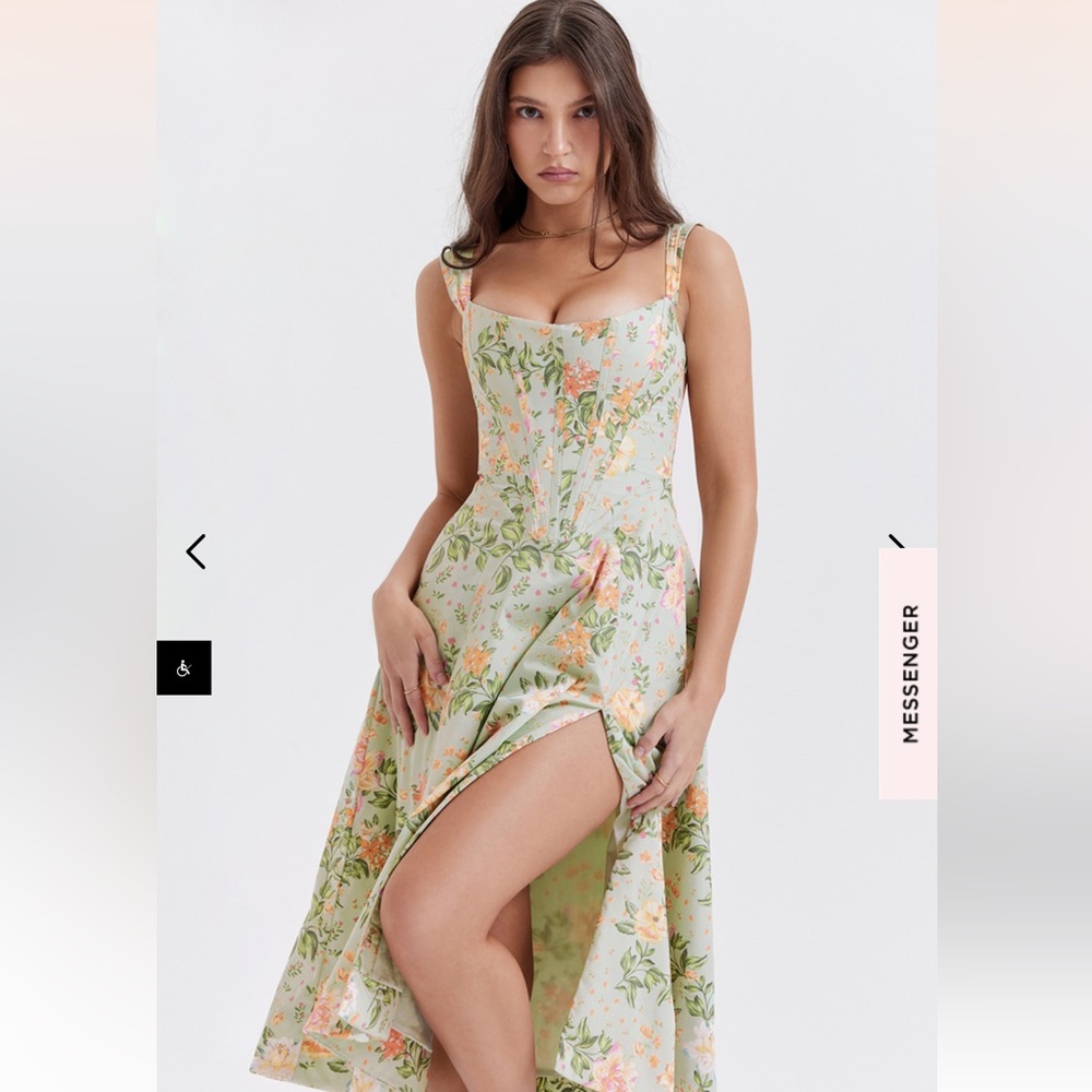 House of CB Saira Light Jade Print Midi Dress Small